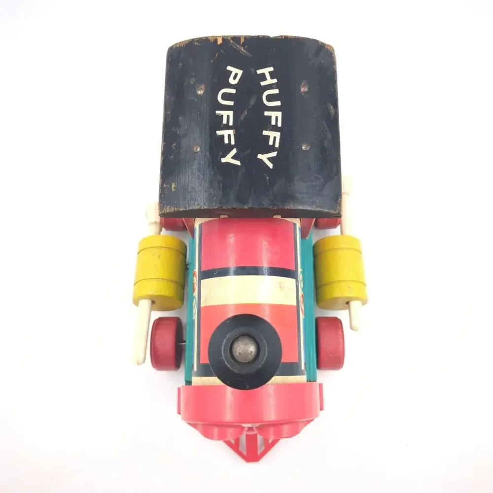 Vintage Fisher-Price #999 Huffy Puffy Pull Toy Train 1963 Wooden Eyes Move